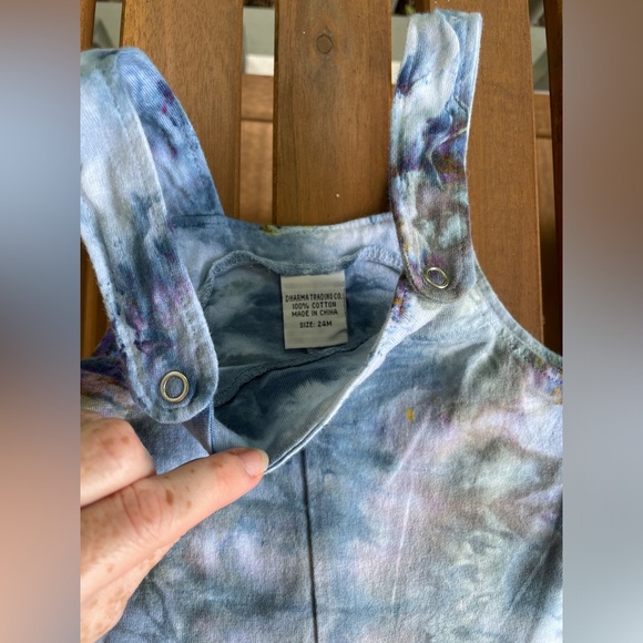 Boho Baby: One of a Kind Iced Dyed Overalls Romper 24m Blue/Green/Brown/Purple - Picture 4 of 14